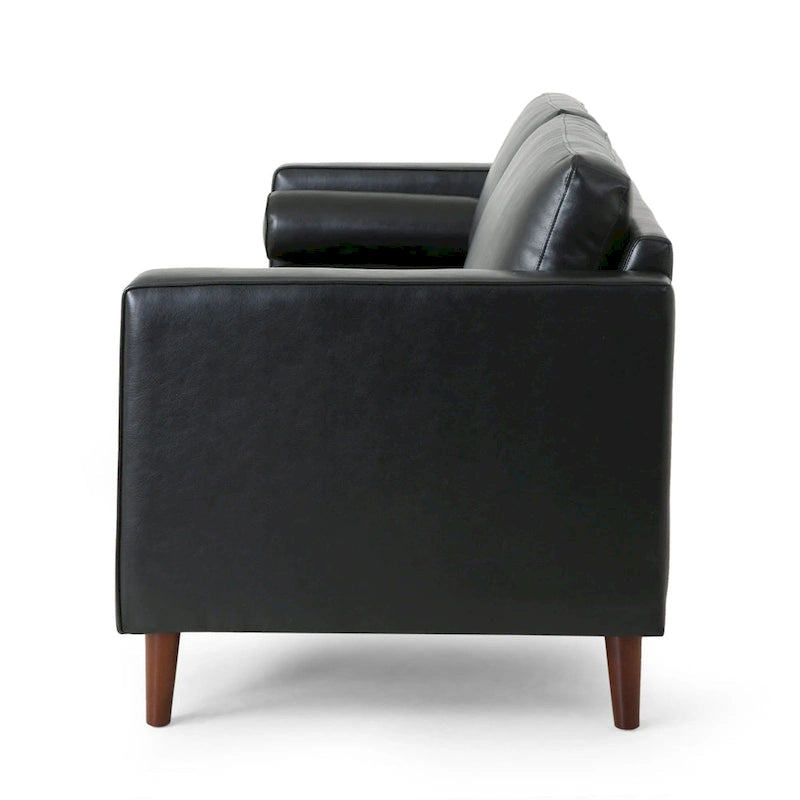 Modern 82.25 Faux Leather 3-Seater Sofa with Wood Legs
