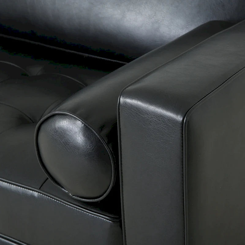 Modern 82.25 Faux Leather 3-Seater Sofa with Wood Legs