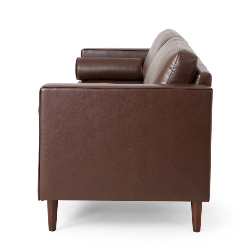 Modern 82.25 Faux Leather 3-Seater Sofa with Wood Legs
