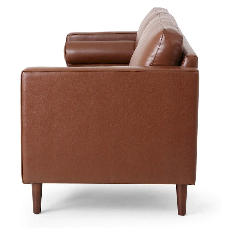 Modern 82.25 Faux Leather 3-Seater Sofa with Wood Legs