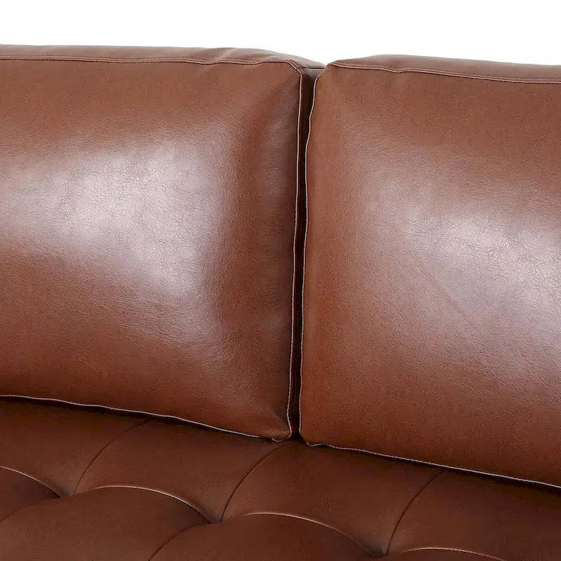Modern 82.25 Faux Leather 3-Seater Sofa with Wood Legs