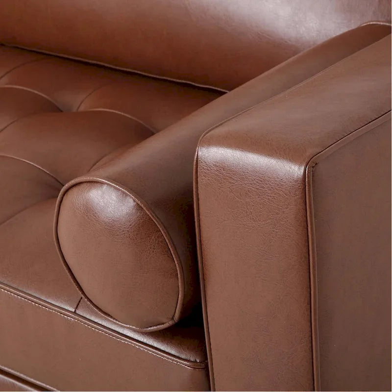 Modern 82.25 Faux Leather 3-Seater Sofa with Wood Legs