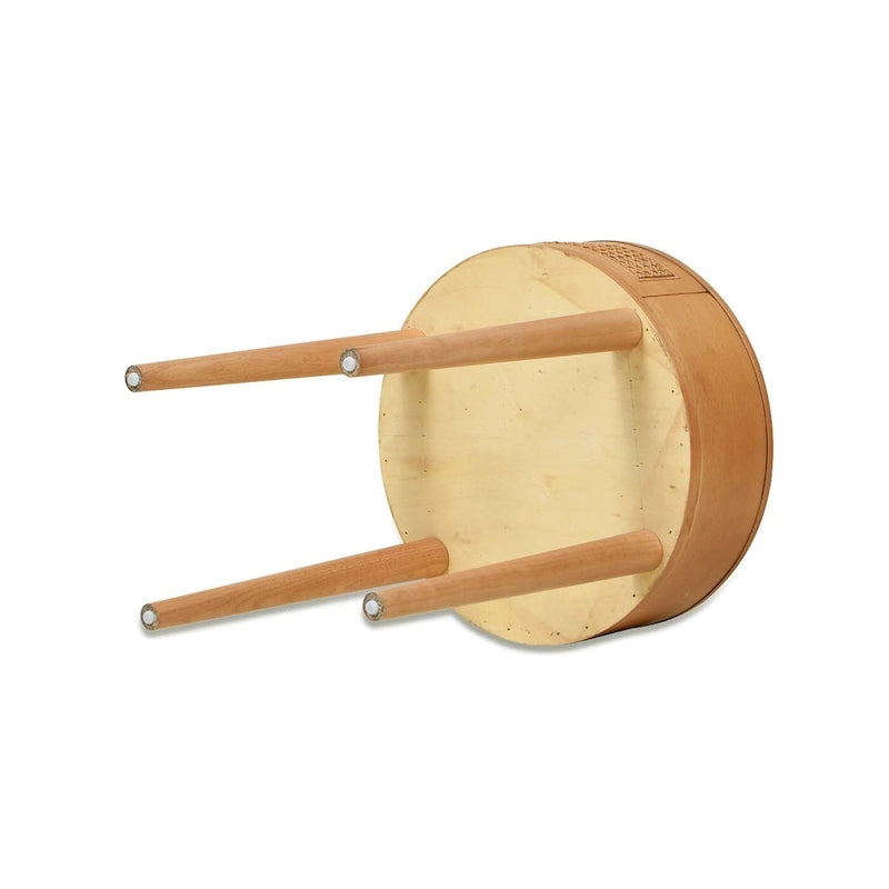 Brown Oak Round Side Table - 18" Cane Rattan with Drawer