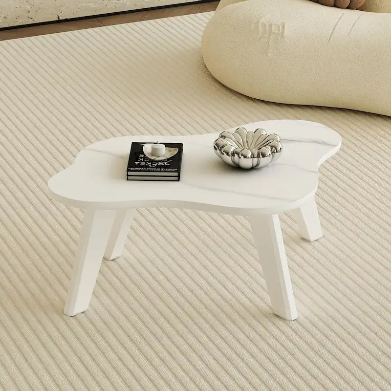 Modern Cloud Shaped White Coffee Table with Solid Wood Legs