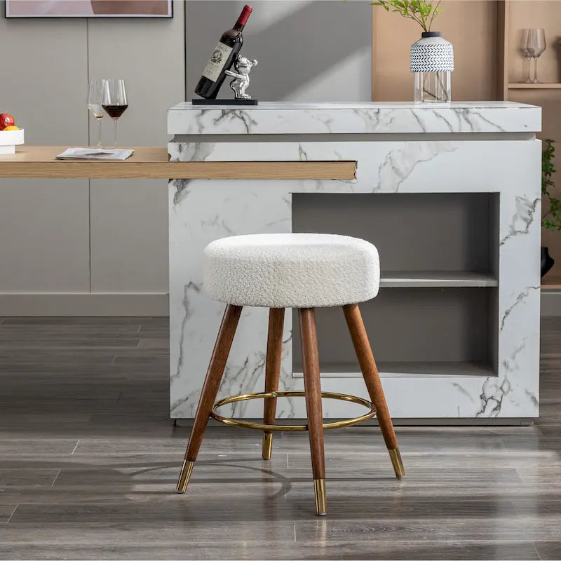 White 23.88 Upholstered Swivel Stool with Wood Frame