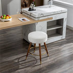 White 23.88 Upholstered Swivel Stool with Wood Frame