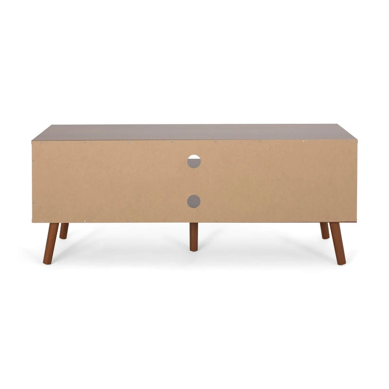 Mid-Century Modern White and Walnut TV Stand with 3 Drawers for TVs Up to 49