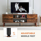 Can accommodate 60 TV, living room/bedroom TV media console, adjustable shelves, 2 storage cabinets, brown