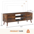 Can accommodate 60 TV, living room/bedroom TV media console, adjustable shelves, 2 storage cabinets, brown