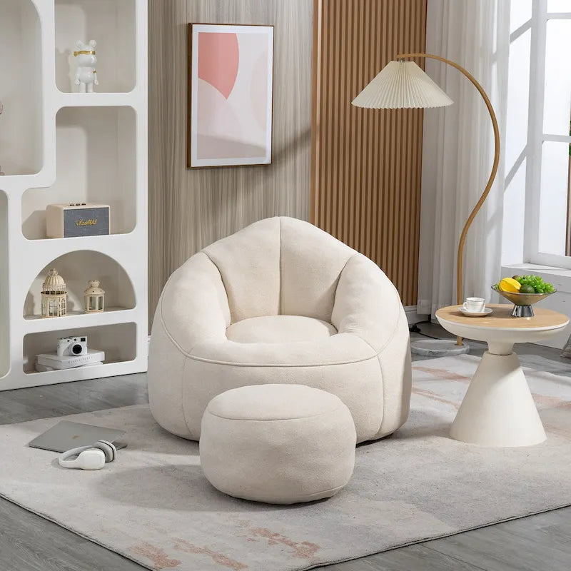 Beige Microfiber Accent Chair - Single Seater with Ottoman