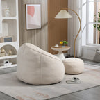 Beige Microfiber Accent Chair - Single Seater with Ottoman