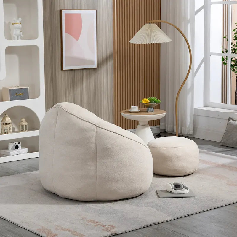 Beige Microfiber Accent Chair - Single Seater with Ottoman