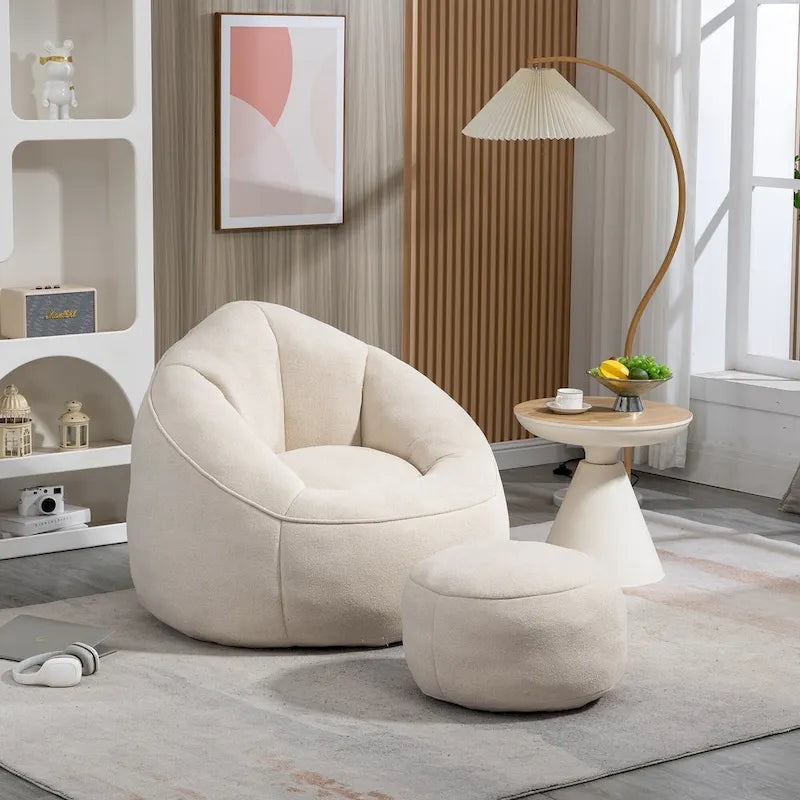 Beige Microfiber Accent Chair - Single Seater with Ottoman