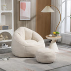 Beige Microfiber Accent Chair - Single Seater with Ottoman