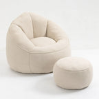 Beige Microfiber Accent Chair - Single Seater with Ottoman
