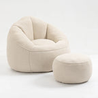 Beige Microfiber Accent Chair - Single Seater with Ottoman