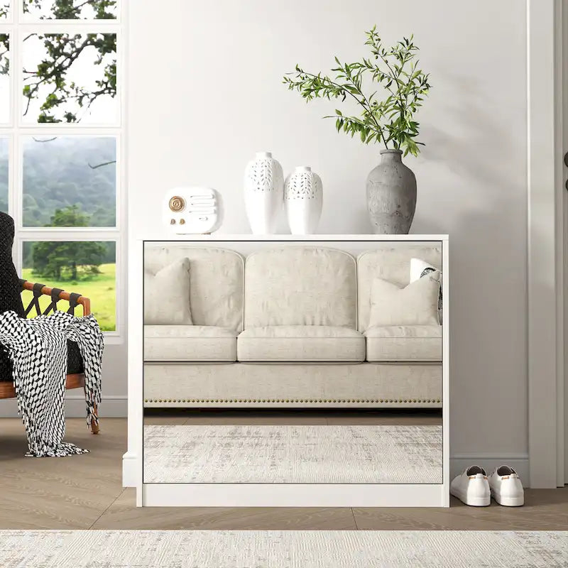 2 Tier Shoe Storage Cabinet with Draders for Entryway,Bedroom,Flip Door Design Shoe Cabinet