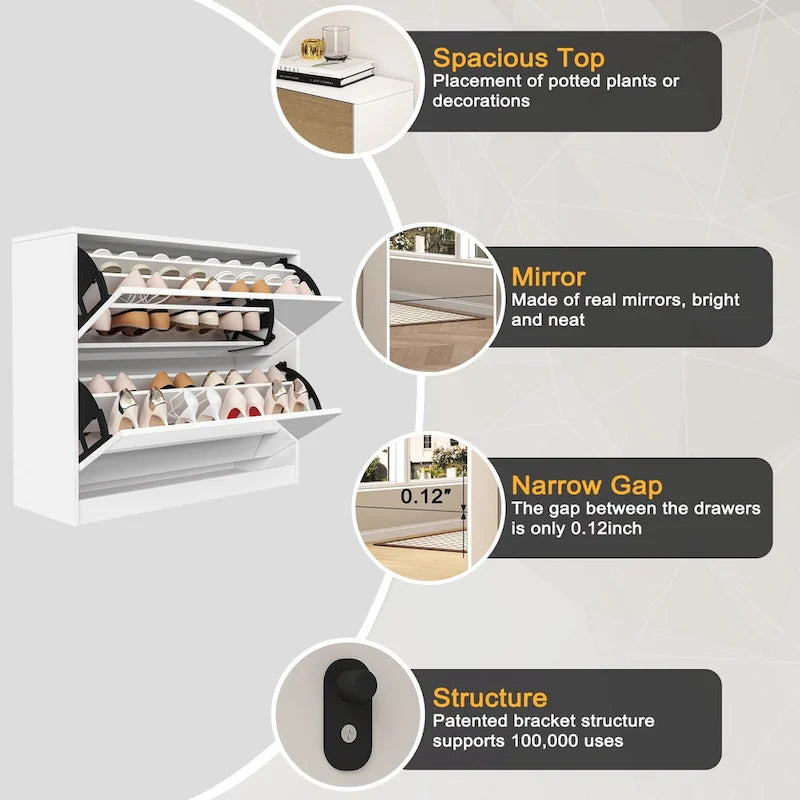 2 Tier Shoe Storage Cabinet with Draders for Entryway,Bedroom,Flip Door Design Shoe Cabinet