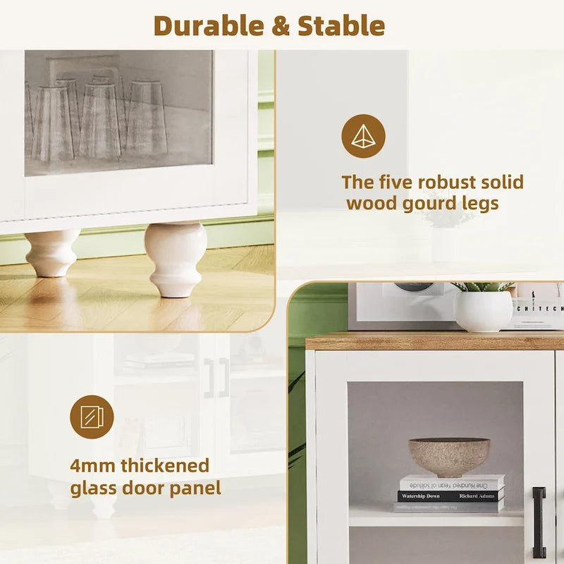 TV Stand for TVs Up to 70,Versatile Sideboard,Adjustable Shelves,Tempered Glass Doors,Buffet Cabinet with 5 Gourd-Shaped Legs