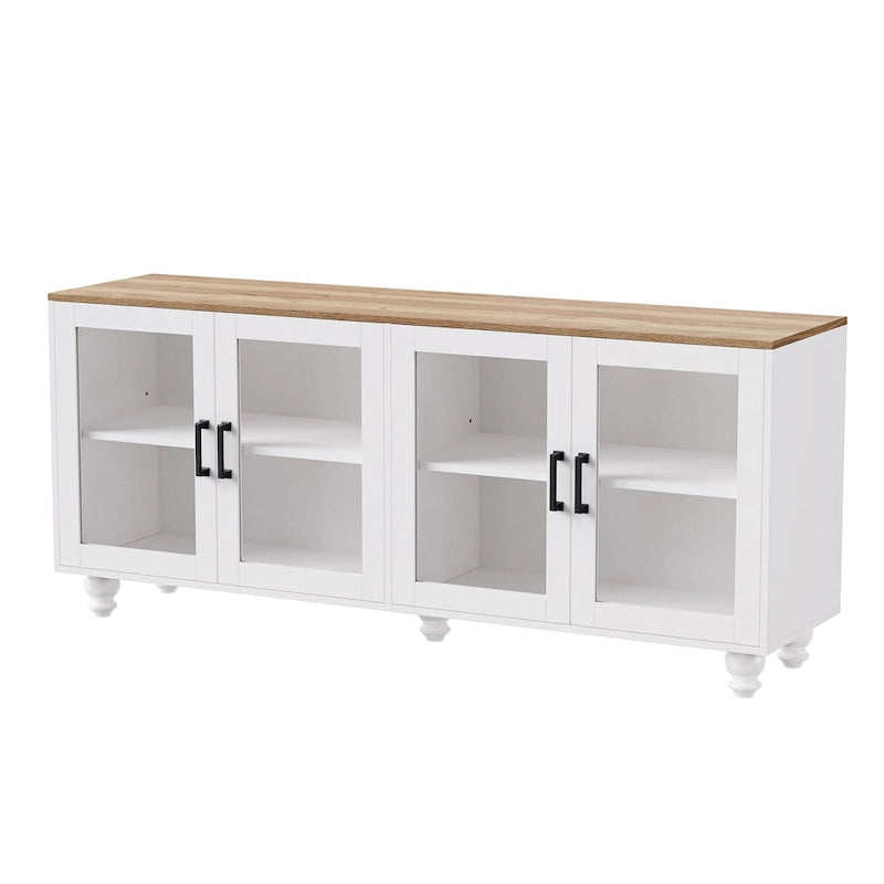 TV Stand for TVs Up to 70,Versatile Sideboard,Adjustable Shelves,Tempered Glass Doors,Buffet Cabinet with 5 Gourd-Shaped Legs