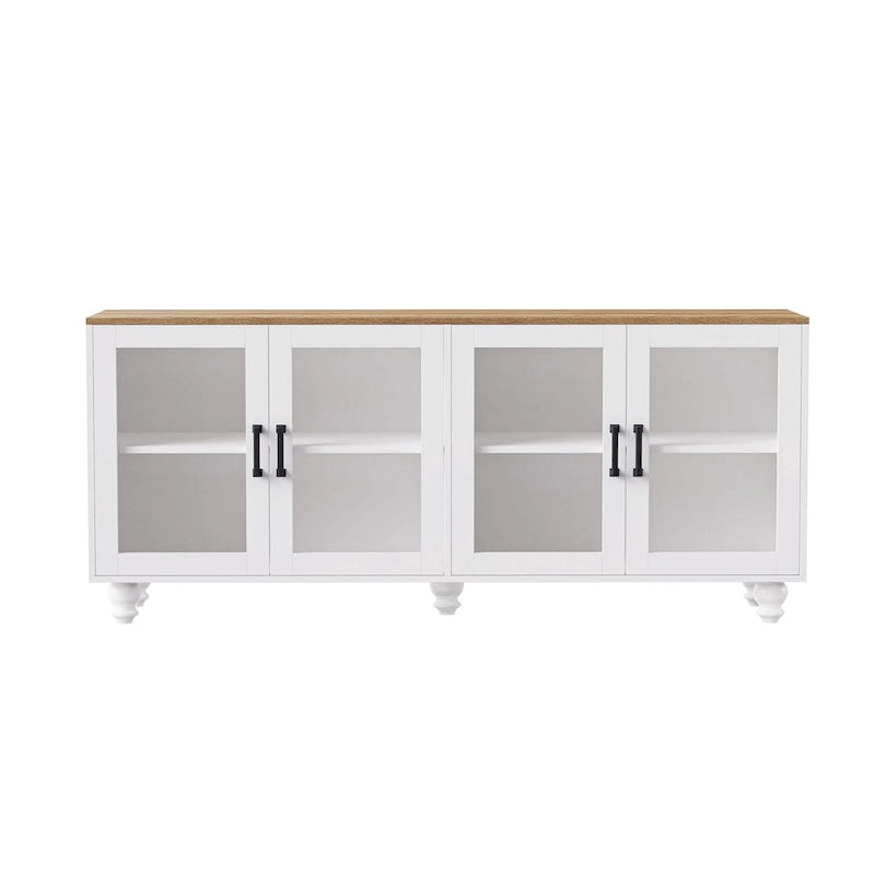 TV Stand for TVs Up to 70,Versatile Sideboard,Adjustable Shelves,Tempered Glass Doors,Buffet Cabinet with 5 Gourd-Shaped Legs