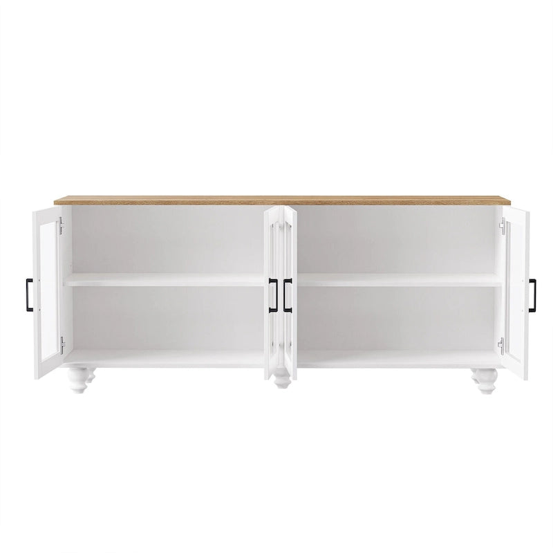 TV Stand for TVs Up to 70,Versatile Sideboard,Adjustable Shelves,Tempered Glass Doors,Buffet Cabinet with 5 Gourd-Shaped Legs