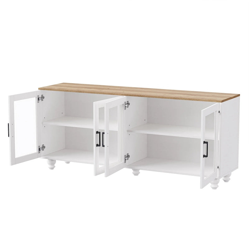 TV Stand for TVs Up to 70,Versatile Sideboard,Adjustable Shelves,Tempered Glass Doors,Buffet Cabinet with 5 Gourd-Shaped Legs