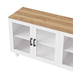 TV Stand for TVs Up to 70,Versatile Sideboard,Adjustable Shelves,Tempered Glass Doors,Buffet Cabinet with 5 Gourd-Shaped Legs
