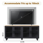 TV Stand for TVs Up to 70,Versatile Sideboard,Adjustable Shelves,Tempered Glass Doors,Buffet Cabinet with 5 Gourd-Shaped Legs