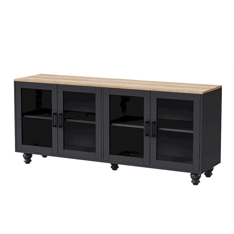 TV Stand for TVs Up to 70,Versatile Sideboard,Adjustable Shelves,Tempered Glass Doors,Buffet Cabinet with 5 Gourd-Shaped Legs