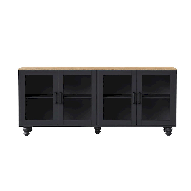 TV Stand for TVs Up to 70,Versatile Sideboard,Adjustable Shelves,Tempered Glass Doors,Buffet Cabinet with 5 Gourd-Shaped Legs