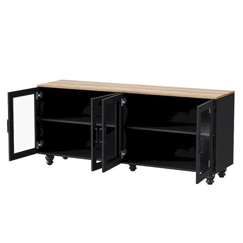 TV Stand for TVs Up to 70,Versatile Sideboard,Adjustable Shelves,Tempered Glass Doors,Buffet Cabinet with 5 Gourd-Shaped Legs
