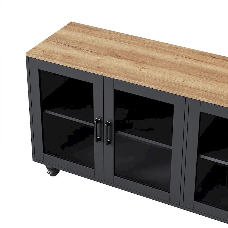 TV Stand for TVs Up to 70,Versatile Sideboard,Adjustable Shelves,Tempered Glass Doors,Buffet Cabinet with 5 Gourd-Shaped Legs