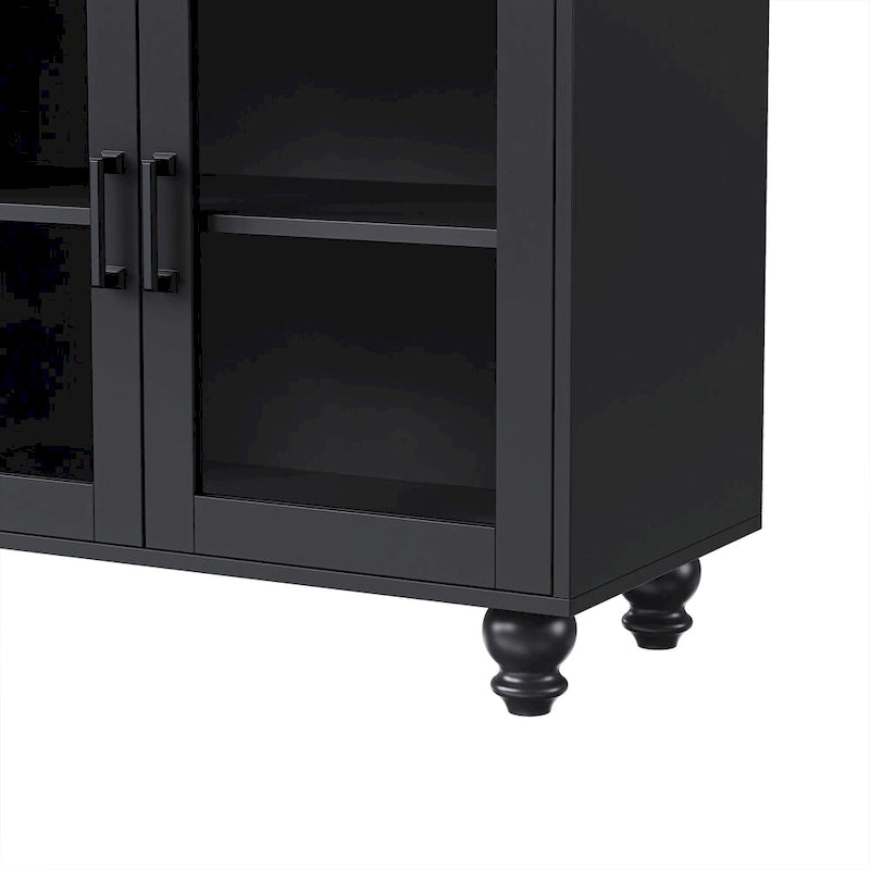 TV Stand for TVs Up to 70,Versatile Sideboard,Adjustable Shelves,Tempered Glass Doors,Buffet Cabinet with 5 Gourd-Shaped Legs