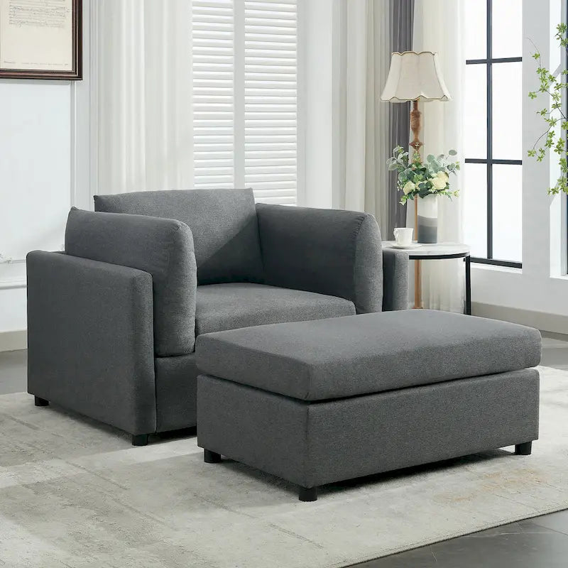 Modern Oversized Armchair with Ottoman
