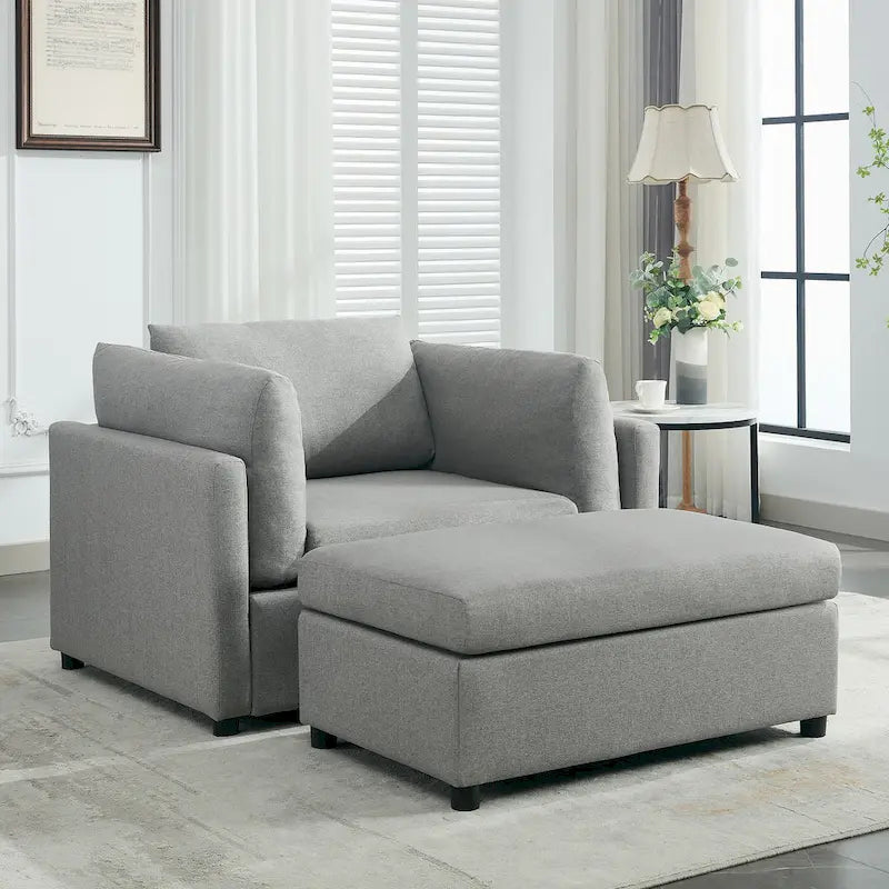 Modern Oversized Armchair with Ottoman