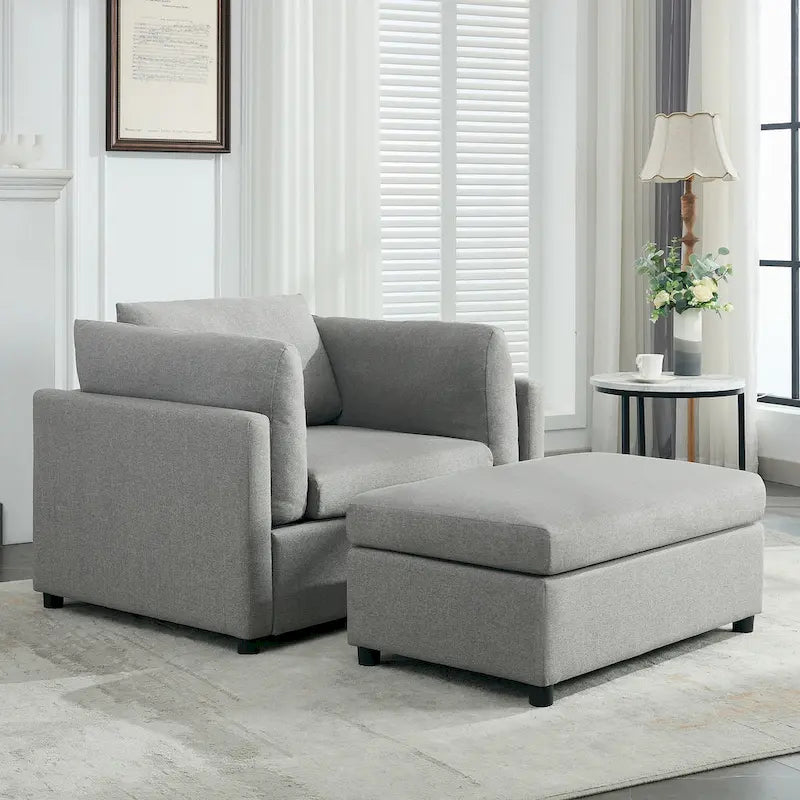 Modern Oversized Armchair with Ottoman
