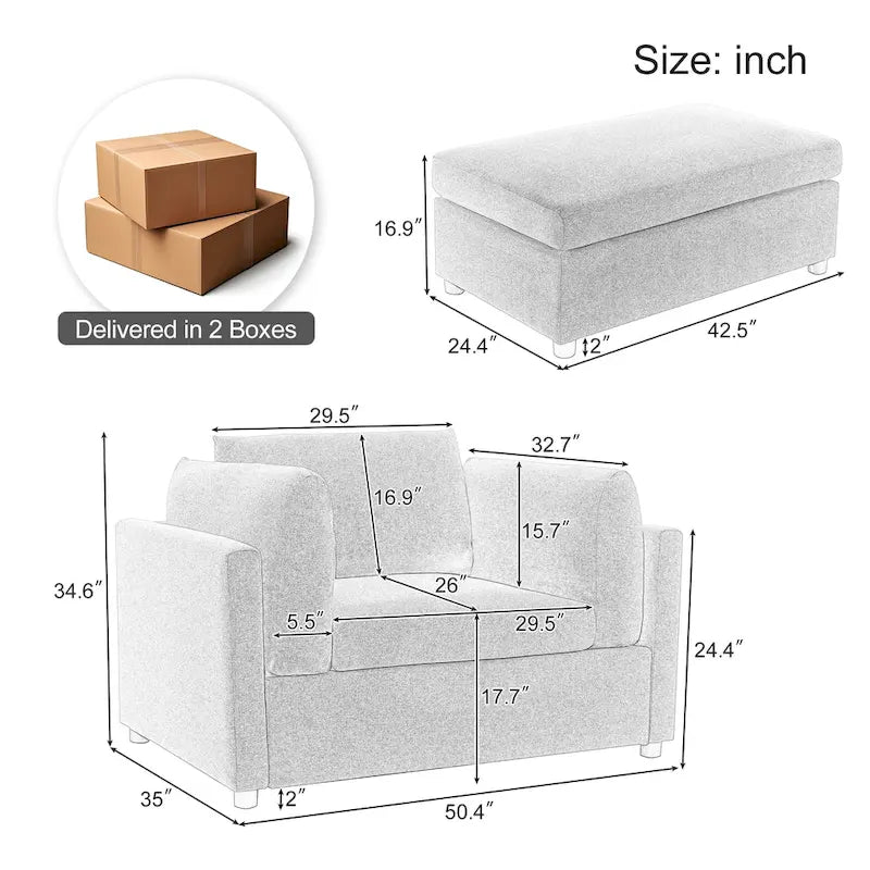 Modern Oversized Armchair with Ottoman