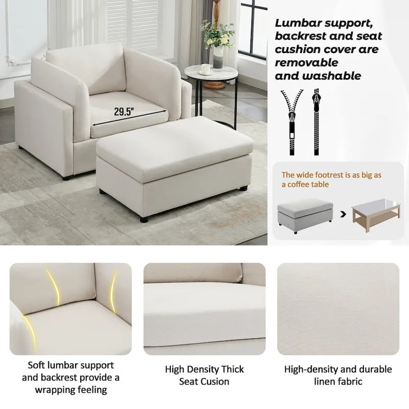 Modern Oversized Armchair with Ottoman