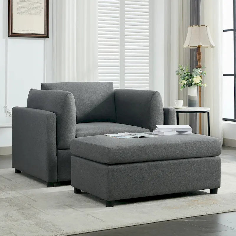 Modern Oversized Armchair with Ottoman