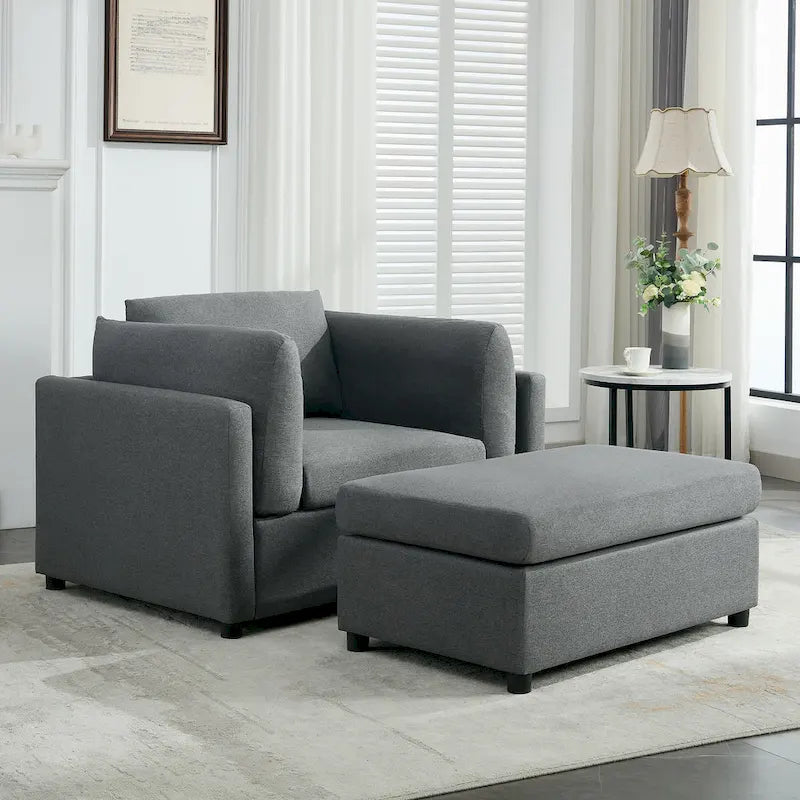 Modern Oversized Armchair with Ottoman