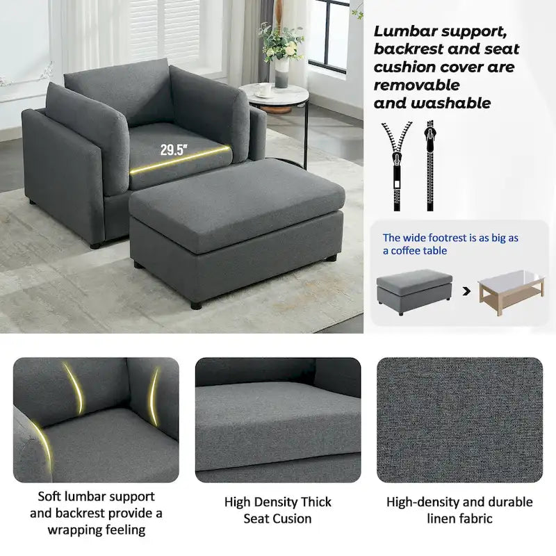 Modern Oversized Armchair with Ottoman