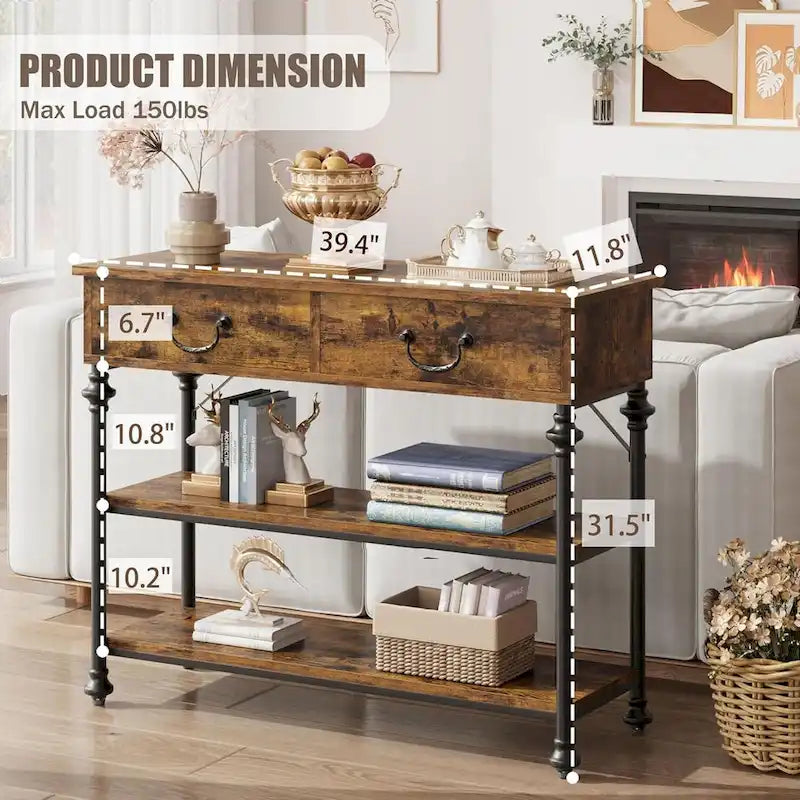 Small Entryway Table with 2 Drawers, Narrow Console Table with Storage Shelves for Living Room