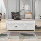 Farmhouse 3-Door Upholstered Shoe Bench with Removable Cushion and Hidden Storage Space