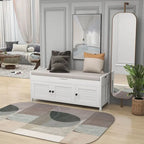 Farmhouse 3-Door Upholstered Shoe Bench with Removable Cushion and Hidden Storage Space