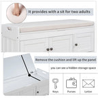 Farmhouse 3-Door Upholstered Shoe Bench with Removable Cushion and Hidden Storage Space