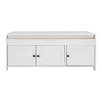Farmhouse 3-Door Upholstered Shoe Bench with Removable Cushion and Hidden Storage Space