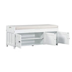 Farmhouse 3-Door Upholstered Shoe Bench with Removable Cushion and Hidden Storage Space
