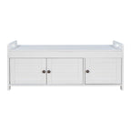 Farmhouse 3-Door Upholstered Shoe Bench with Removable Cushion and Hidden Storage Space