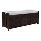 Farmhouse 3-Door Upholstered Shoe Bench with Removable Cushion and Hidden Storage Space